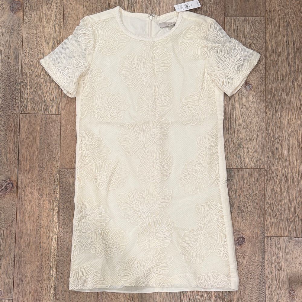 NWT LOFT Cream Textured Lace Shift Dress XS